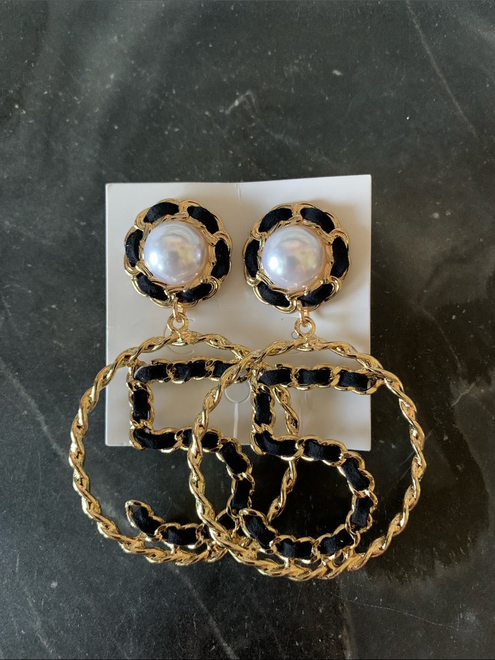 NEW! Bold Gold & Black Pearl Statement Hoop Earrings - Women's Jewelry